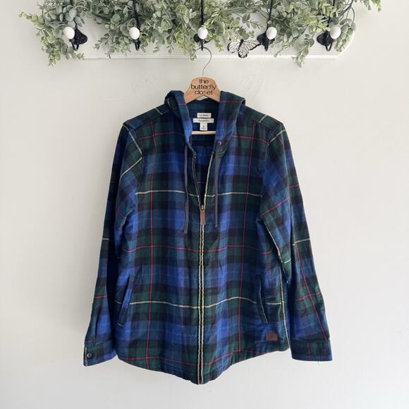 LL Bean Women's Scotch Plaid Flannel Shirt, Relaxed Zip Hoodie PB Medium - Picture 1 of 3